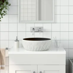 vidaXL Opzetwasbak rond Φ41x14 cm keramiek zwart en grijs