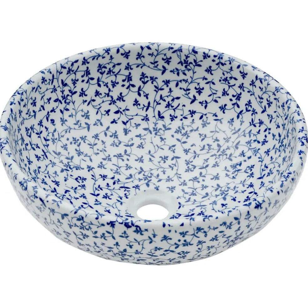 vidaXL Opzetwasbak rond Φ41x14 cm keramiek wit en blauw