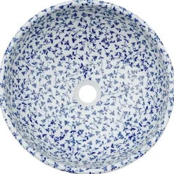 vidaXL Opzetwasbak rond Φ41x14 cm keramiek wit en blauw