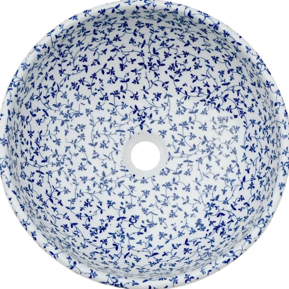 vidaXL Opzetwasbak rond Φ41x14 cm keramiek wit en blauw