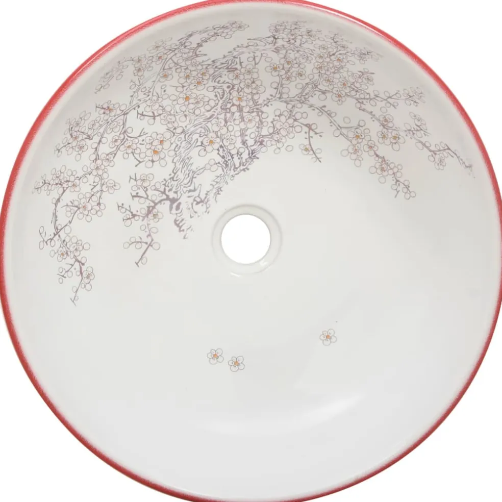 vidaXL Opzetwasbak rond Φ41x14 cm keramiek wit en rood