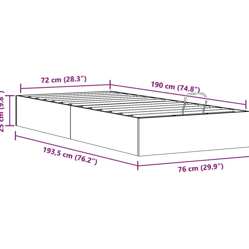 vidaXL Ottoman Bedframe met Opslag Naturel 72 x 190 cm