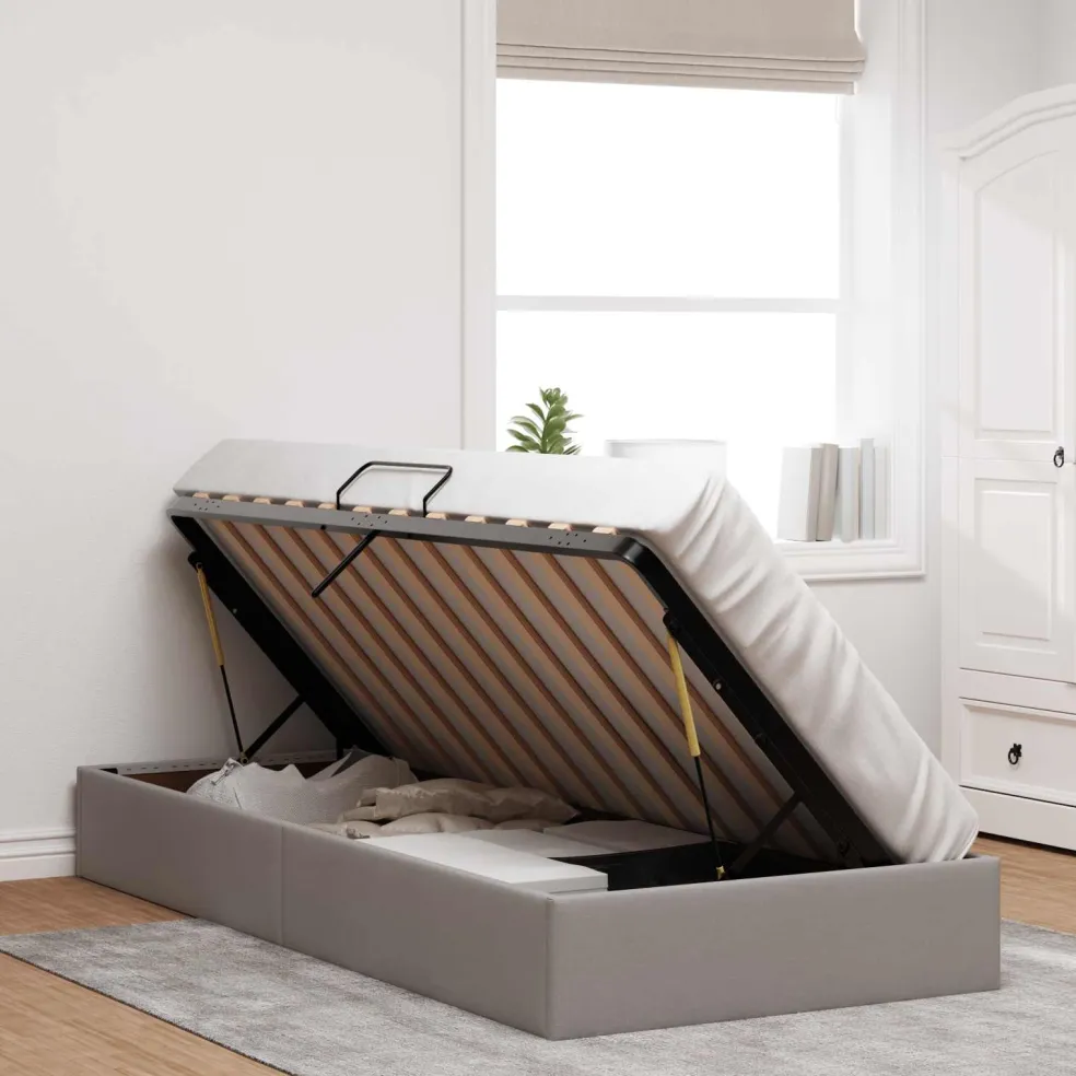 vidaXL Ottoman Bedframe met opslag Taupe 90 x 190 cm Stof