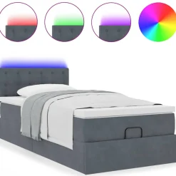 vidaXL Ottoman bed met matras en LED's 80x200cm fluweel donkergrijs