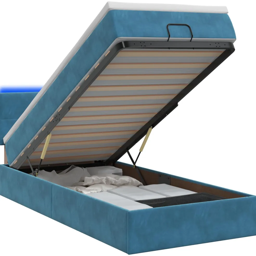 vidaXL Ottoman Bed met Matrassen en LED Donkerblauw 80 x 200 cm