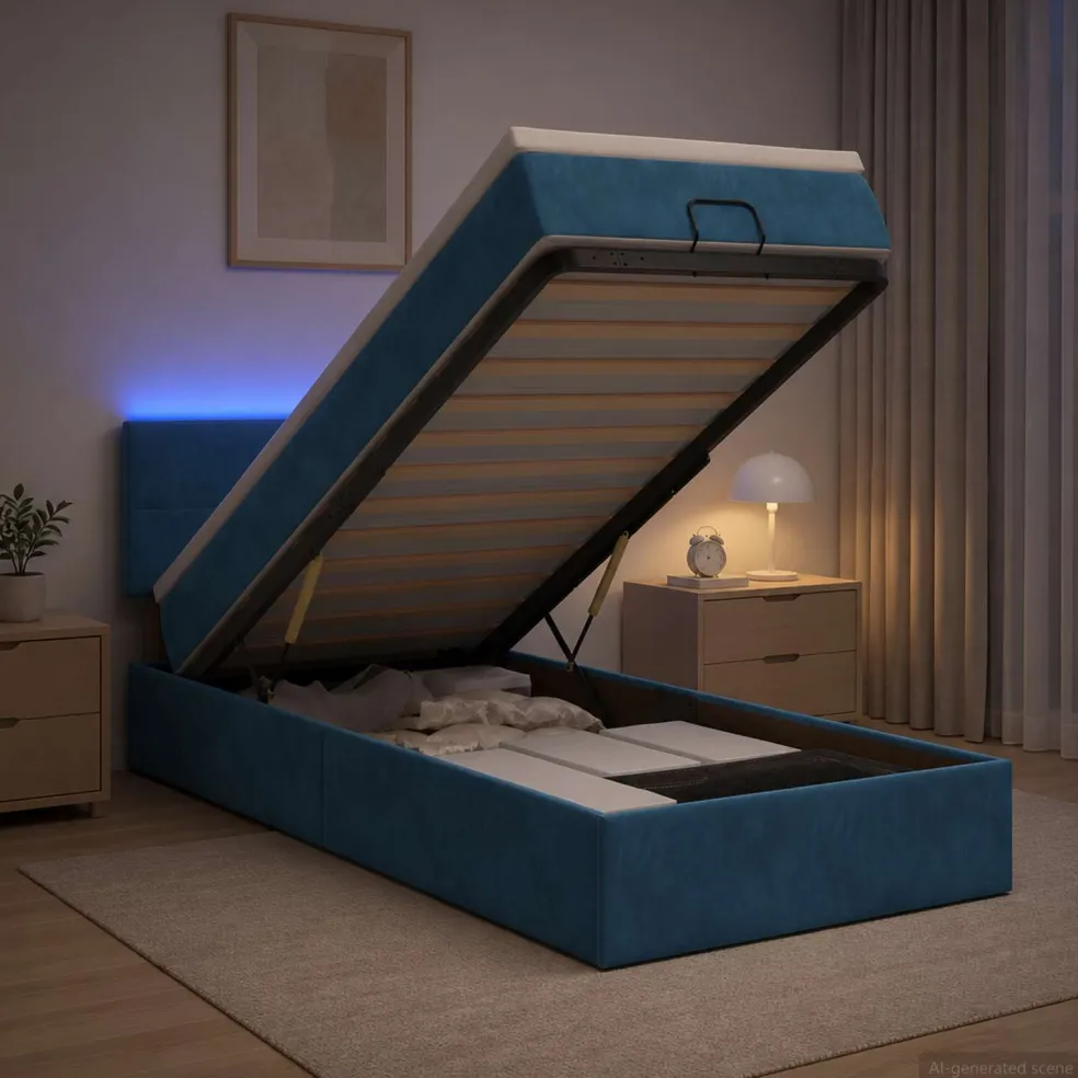 vidaXL Ottoman Bed met Matrassen en LED Donkerblauw 80 x 200 cm