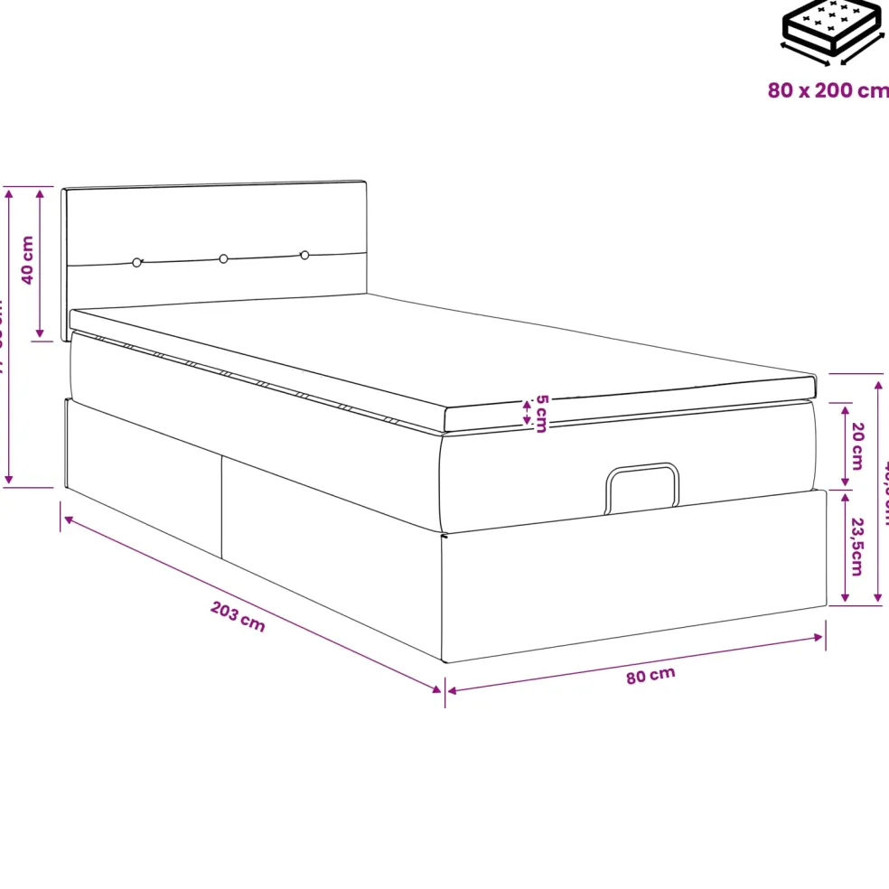 vidaXL Ottoman Bed met Matrassen en LED Donkerblauw 80 x 200 cm