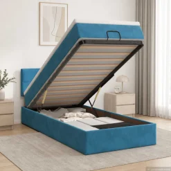 vidaXL Ottoman Bed met Matrassen en LED Donkerblauw 80 x 200 cm