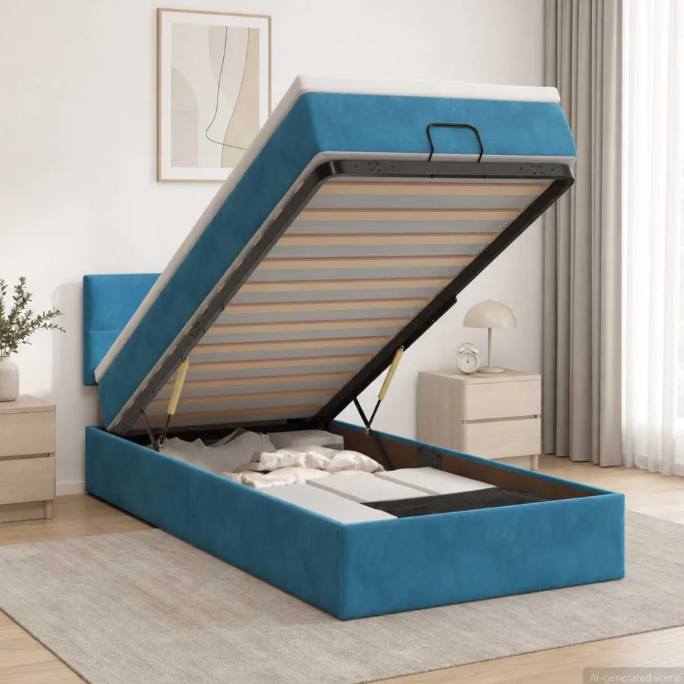 vidaXL Ottoman Bed met Matrassen en LED Donkerblauw 80 x 200 cm