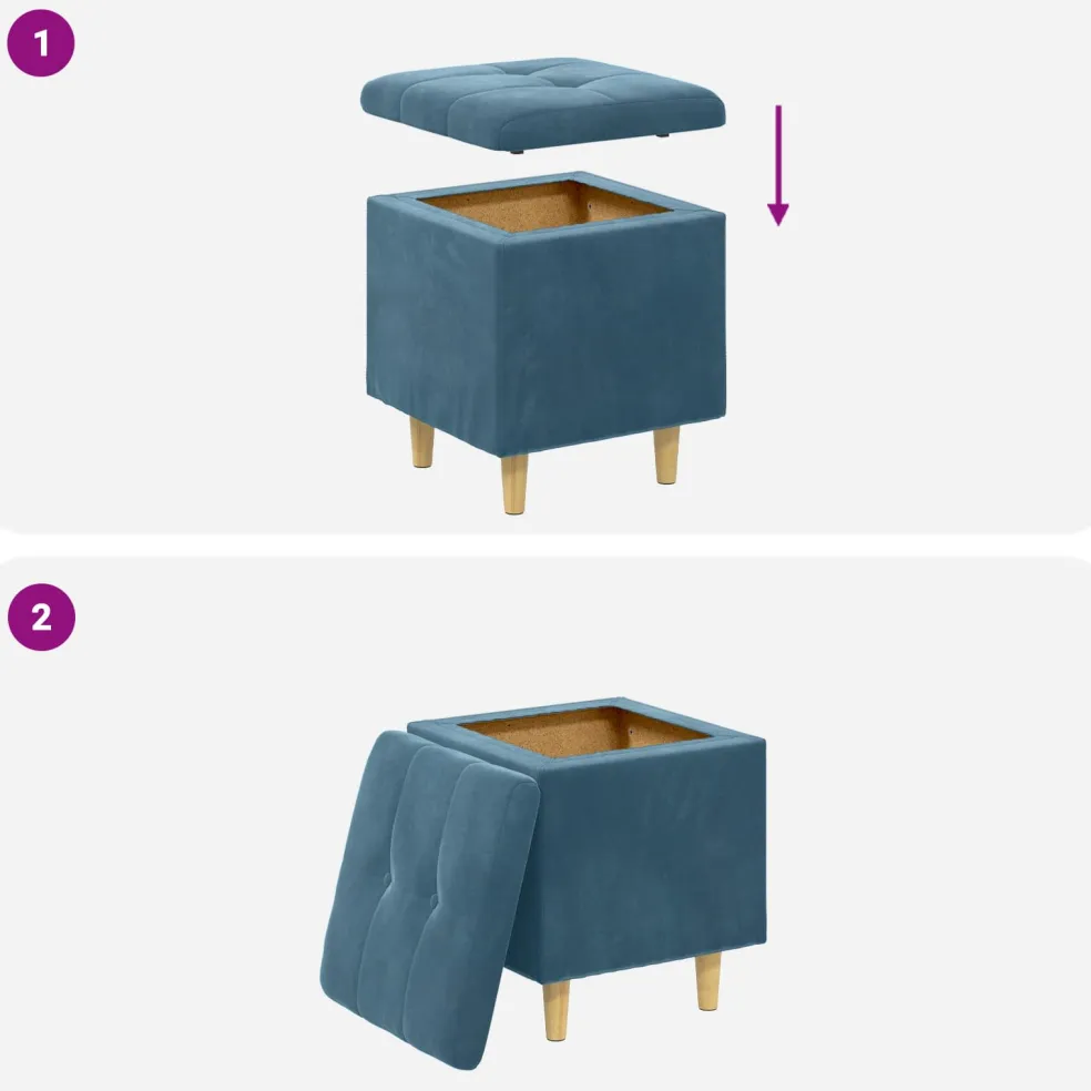 vidaXL Ottoman met Opbergruimte Blauw 40 x 40 x 45 cm Fluweel