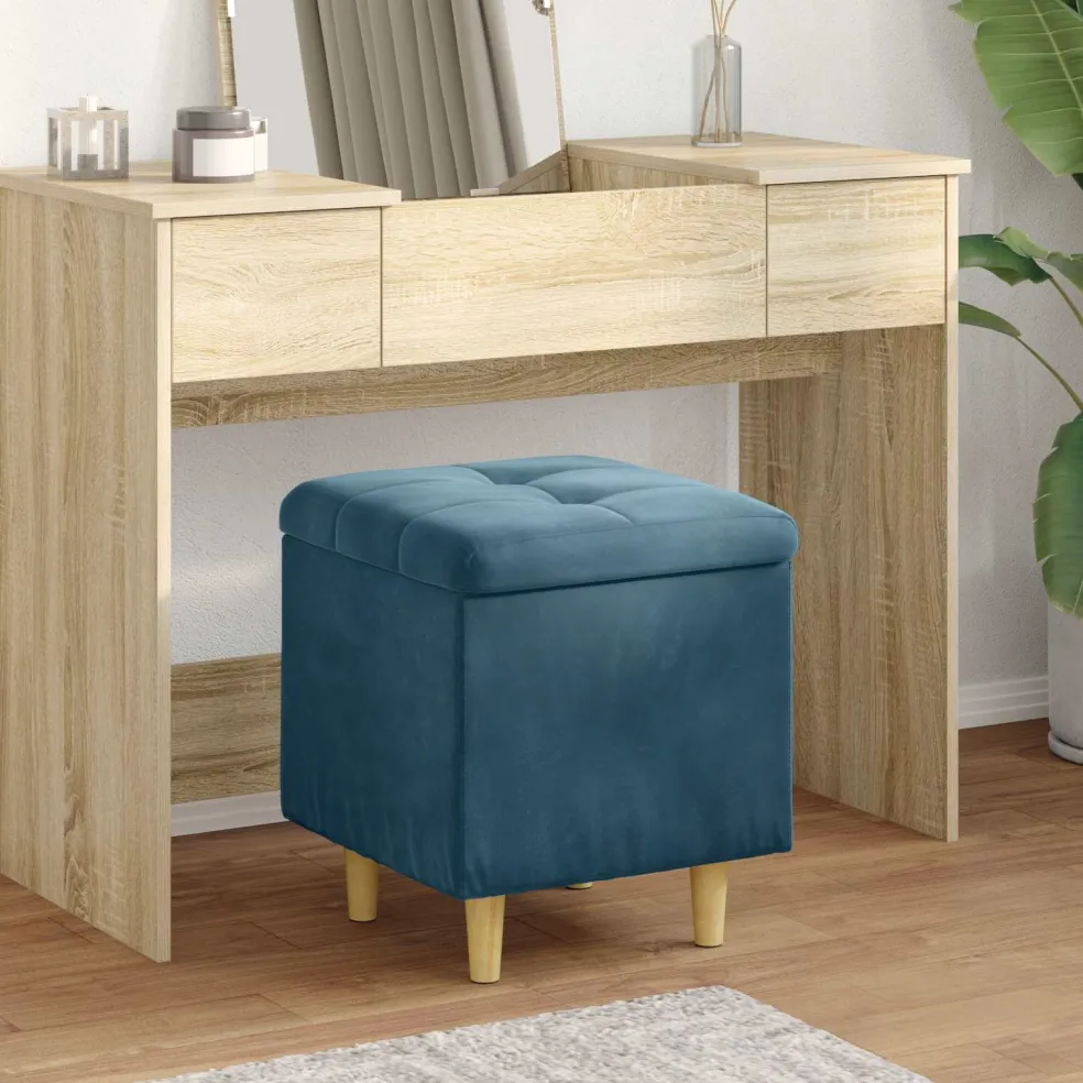 vidaXL Ottoman met Opbergruimte Blauw 40 x 40 x 45 cm Fluweel