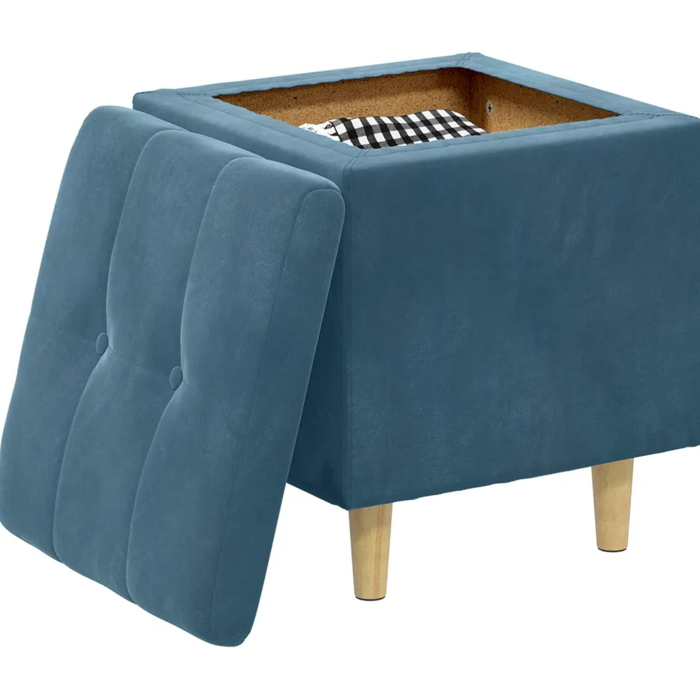 vidaXL Ottoman met Opbergruimte Blauw 40 x 40 x 45 cm Fluweel