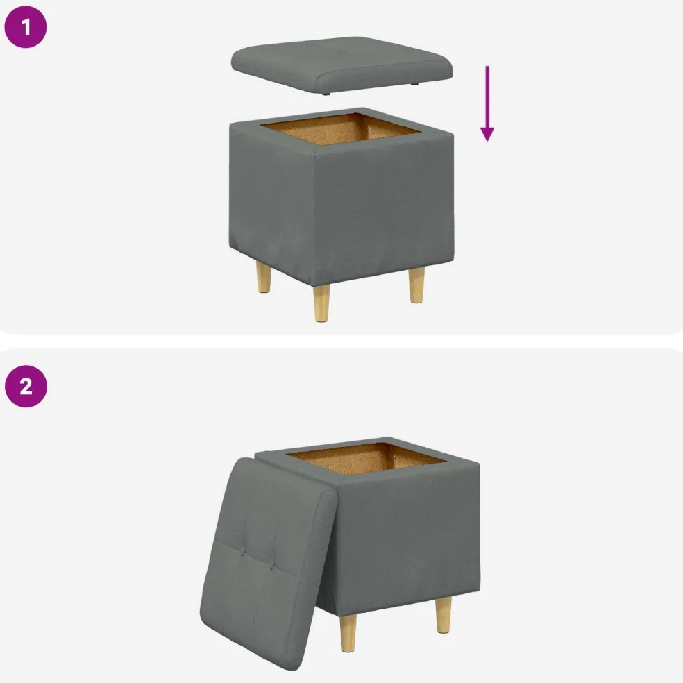 vidaXL Ottoman met Opbergruimte Donkergrijs 40 x 40 x 45 cm Stof