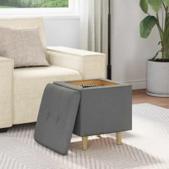 vidaXL Ottoman met Opbergruimte Donkergrijs 40 x 40 x 45 cm Stof