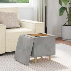 vidaXL Ottoman met Opbergruimte Lichtgrijs 40 x 40 x 45 cm Fluweel