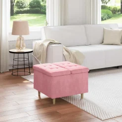 vidaXL Ottoman met Opbergruimte Roze 60 x 60 x 45 cm Fluweel
