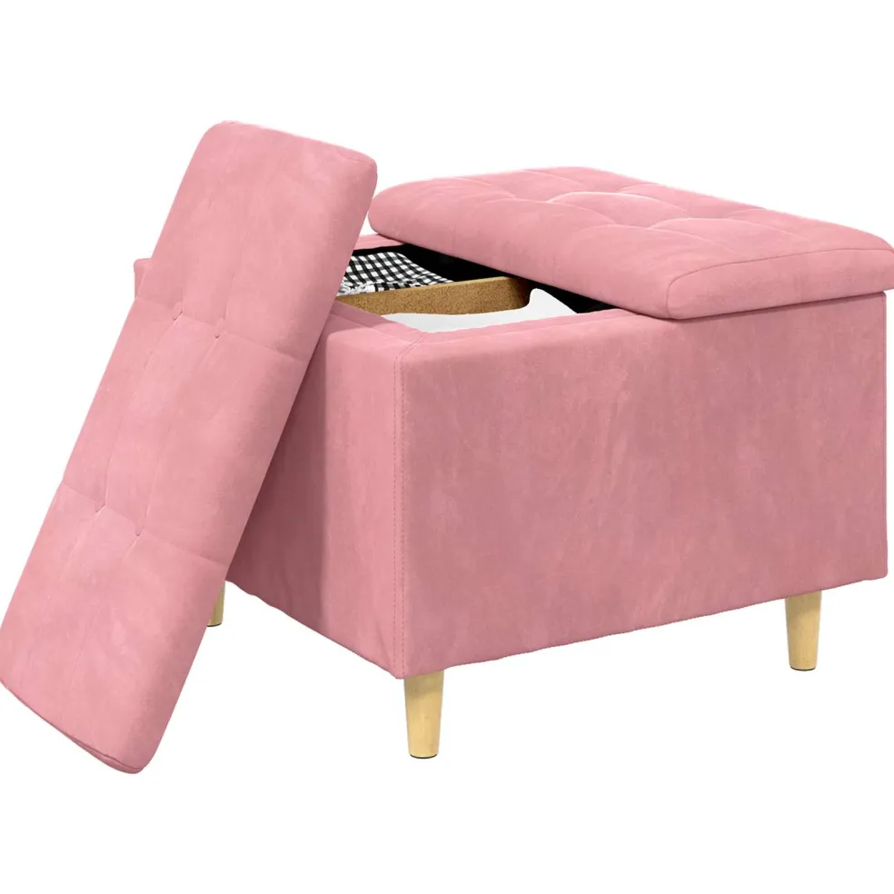 vidaXL Ottoman met Opbergruimte Roze 60 x 60 x 45 cm Fluweel