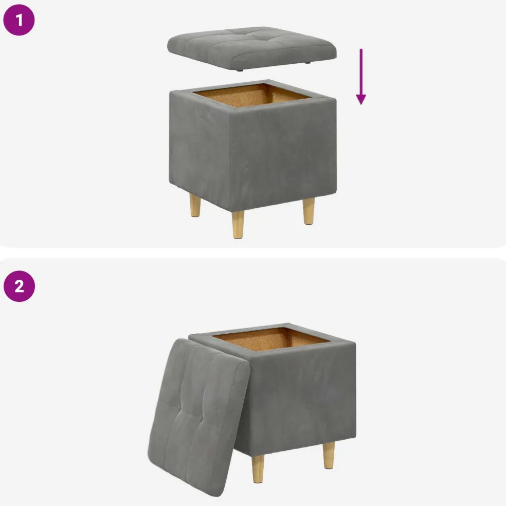 vidaXL Ottoman met Opbergruimte Donkergrijs 40 x 40 x 45 cm Fluweel