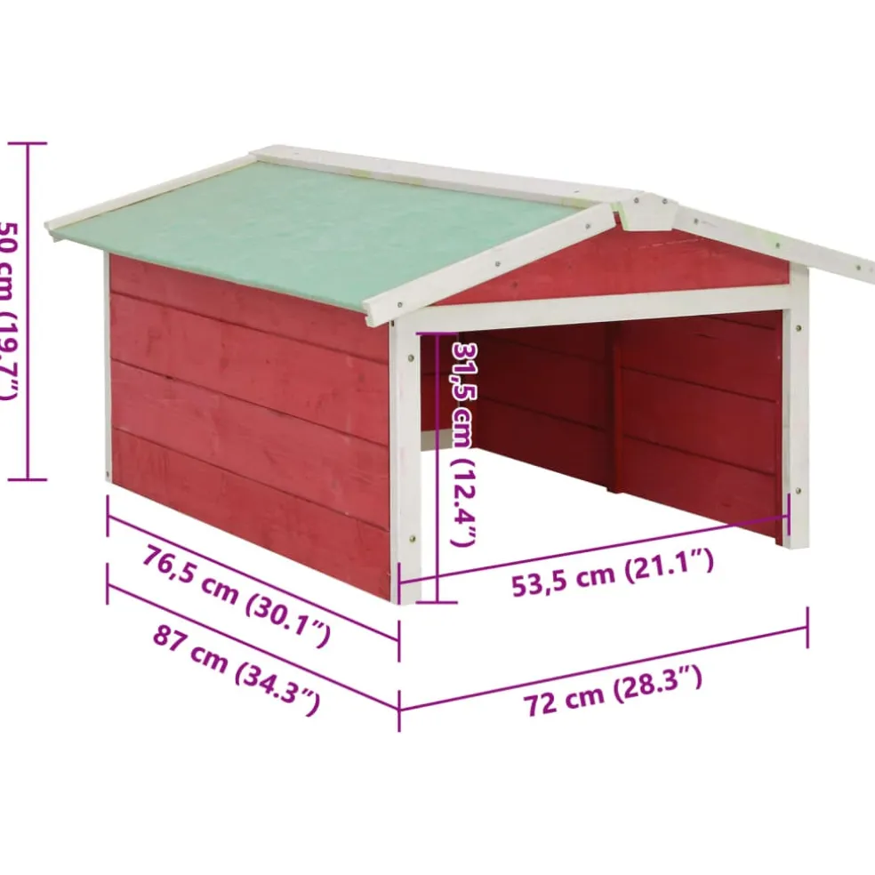 vidaXL Overkapping voor grasmaaier 72x87x50 cm vurenhout rood en wit