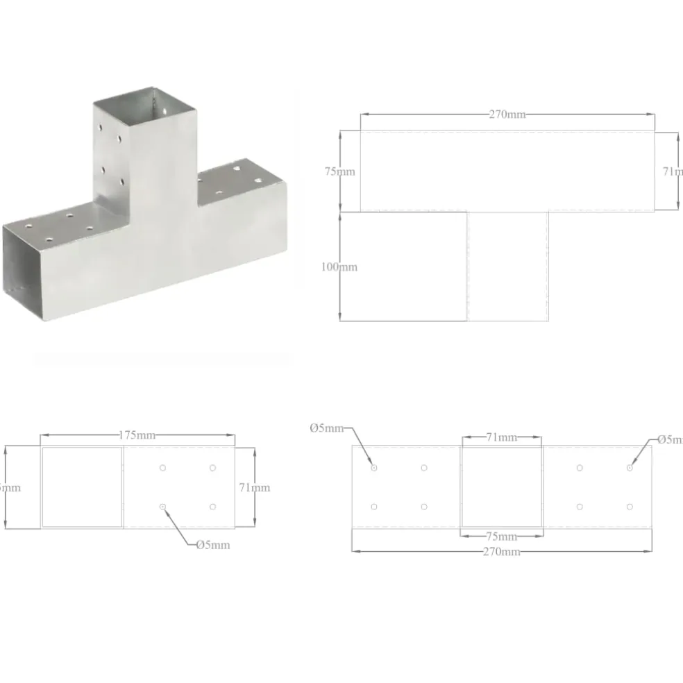 vidaXL Paalverbinding T-vorm 71x71 mm gegalvaniseerd metaal
