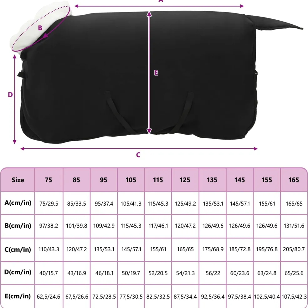 vidaXL Paardendeken Zwart 75 cm Polar fleece