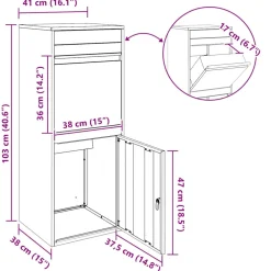 vidaXL Pakket inwerp box met opslag Zwart 41 x 38 x 103 cm Staal