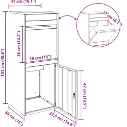 vidaXL Pakket inwerp box met opslag Zwart 41 x 38 x 103 cm Staal