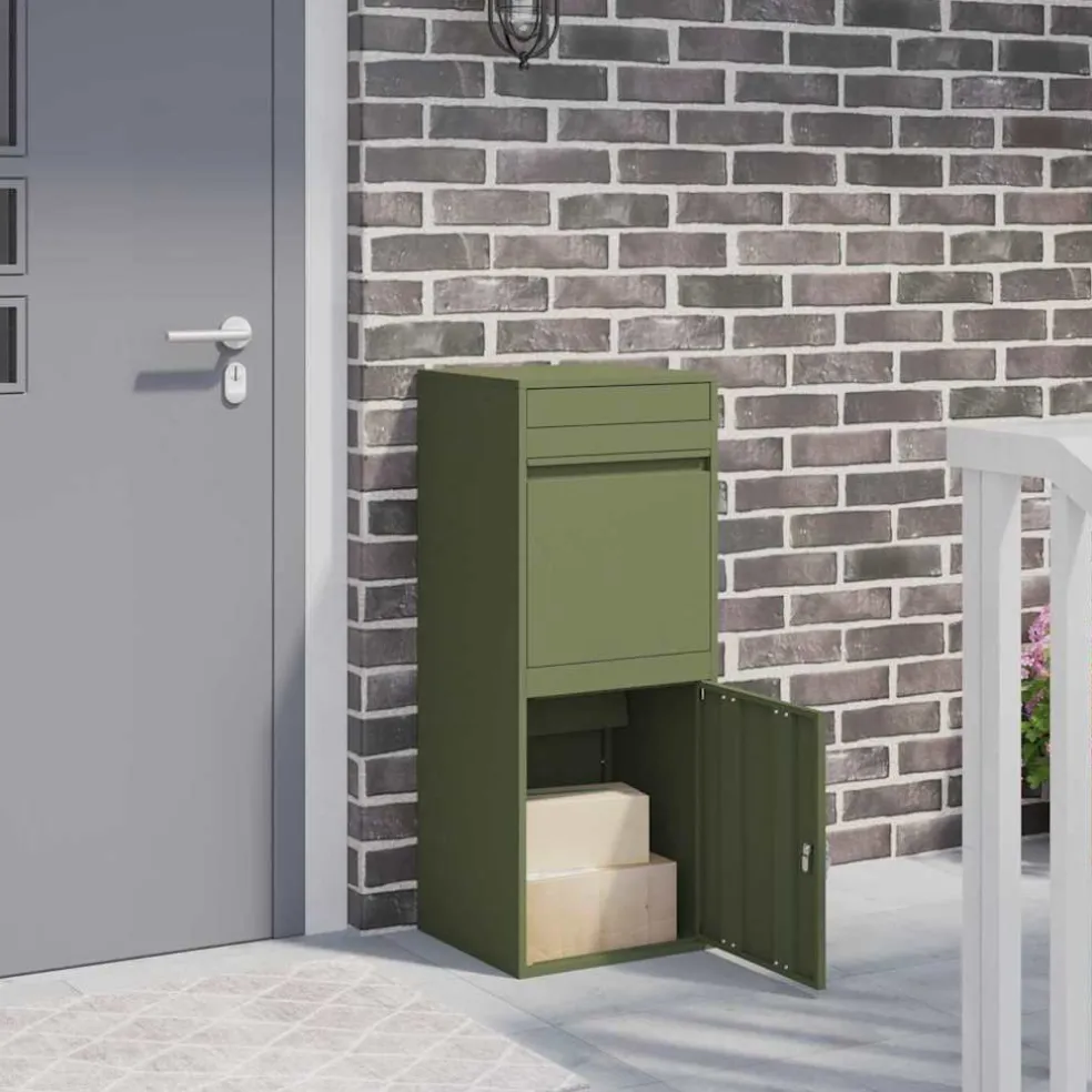 vidaXL Pakket inwerp box met opslag Olijfgroen 41 x 38 x 103 cm Staal