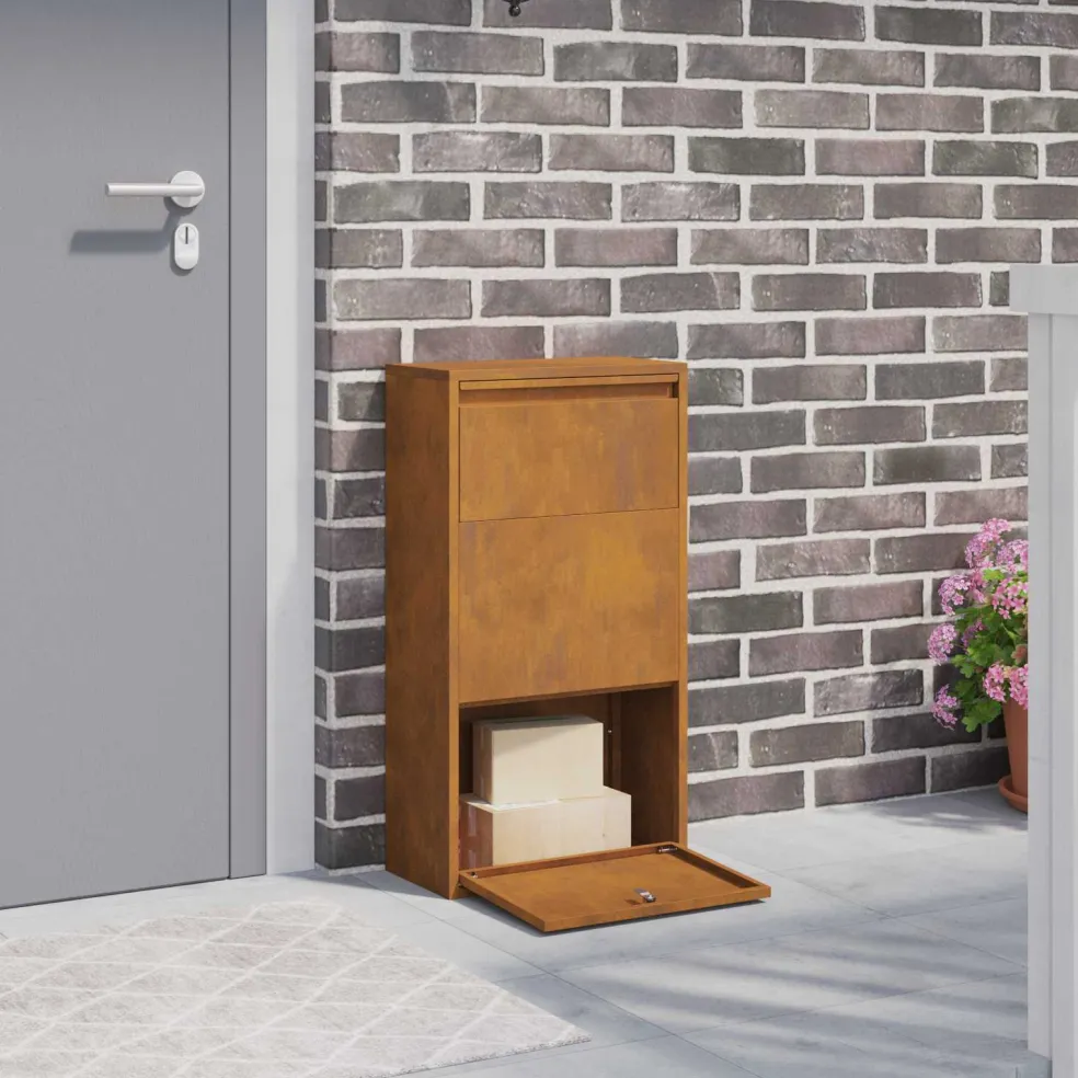 vidaXL Pakket inwerp box met slot Roestig 44 x 22 x 82 cm Cortenstaal