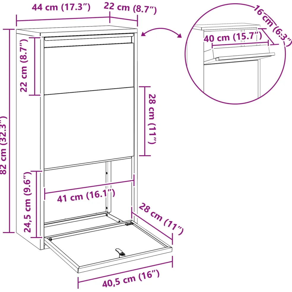 vidaXL Pakket inwerp box met slot Roestig 44 x 22 x 82 cm Cortenstaal
