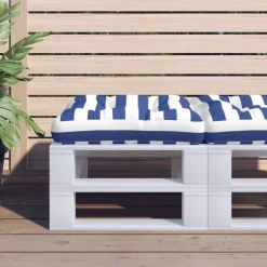vidaXL Palletkussen gestreept 50x50x12 cm stof blauw en wit