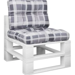 vidaXL Palletkussens 2 st ruitpatroon stof grijs