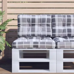 vidaXL Palletkussens 2 st ruitpatroon stof grijs
