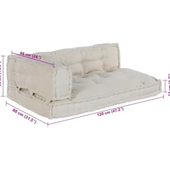 vidaXL Pallet Sofa Kussen 3 st Stof Crèmekleurig 120 x 80 x 34 cm
