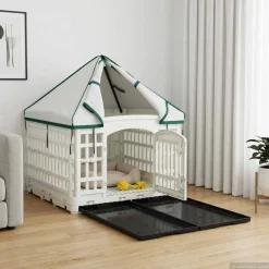 vidaXL 4 Panelen Honden Speelweide met Dak 122 x 106,5 x 82 cm Wit