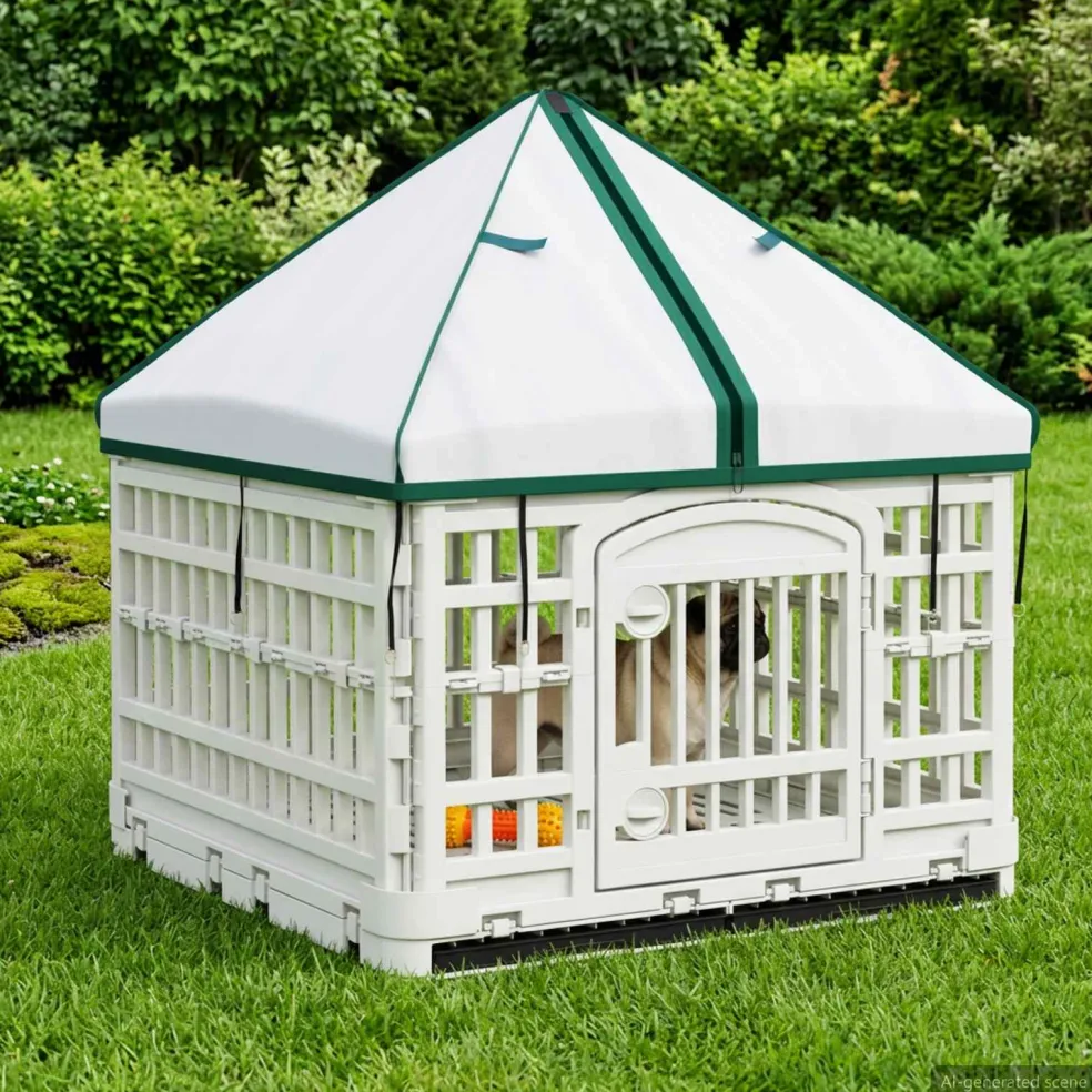 vidaXL 4 Panelen Honden Speelweide met Dak 122 x 106,5 x 82 cm Wit