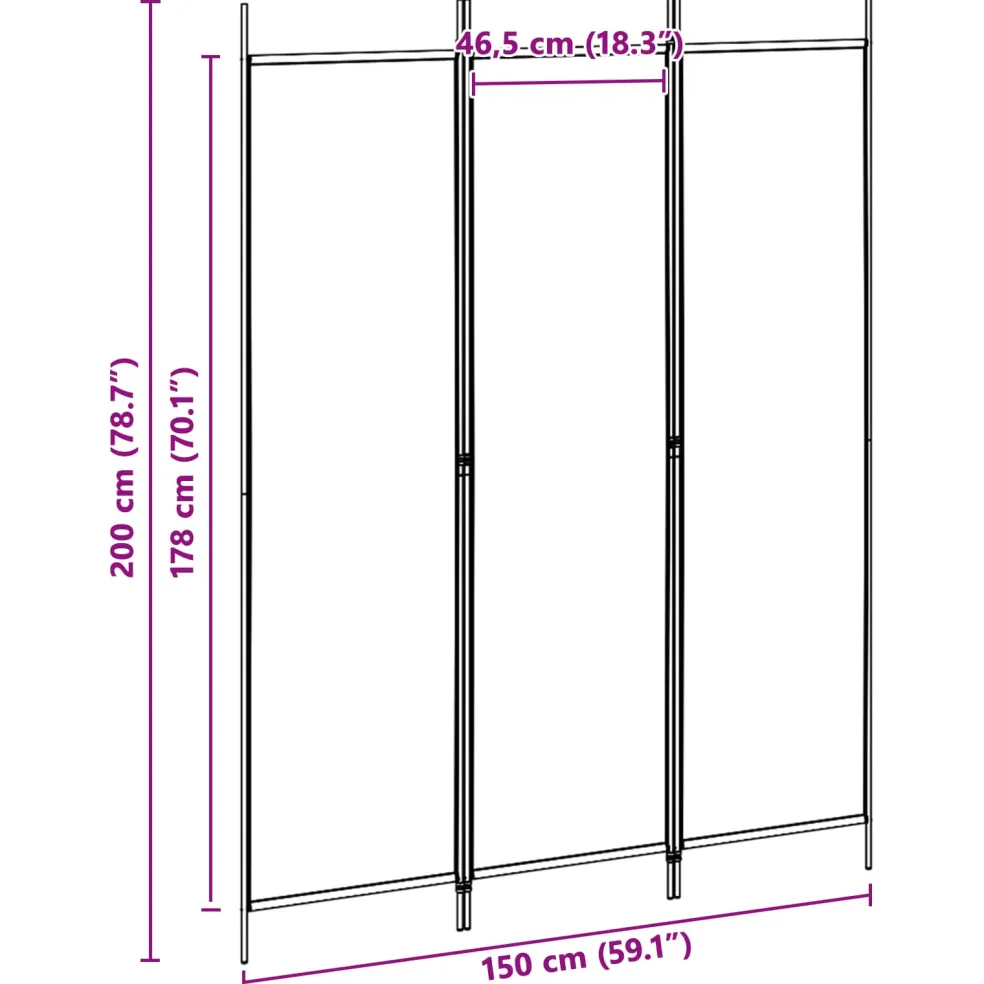 vidaXL 3-Panel Room Divider Beige 150 x 200 cm Stof