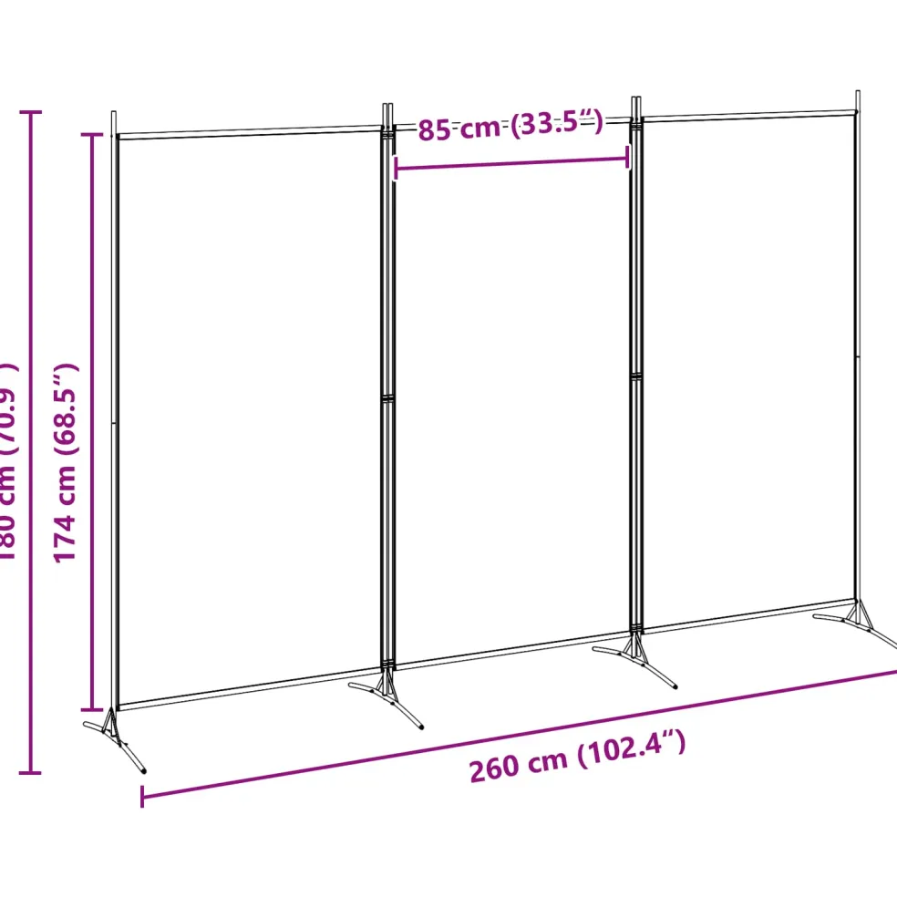 vidaXL 3-Panel Room Divider Beige 260 x 180 cm Stof