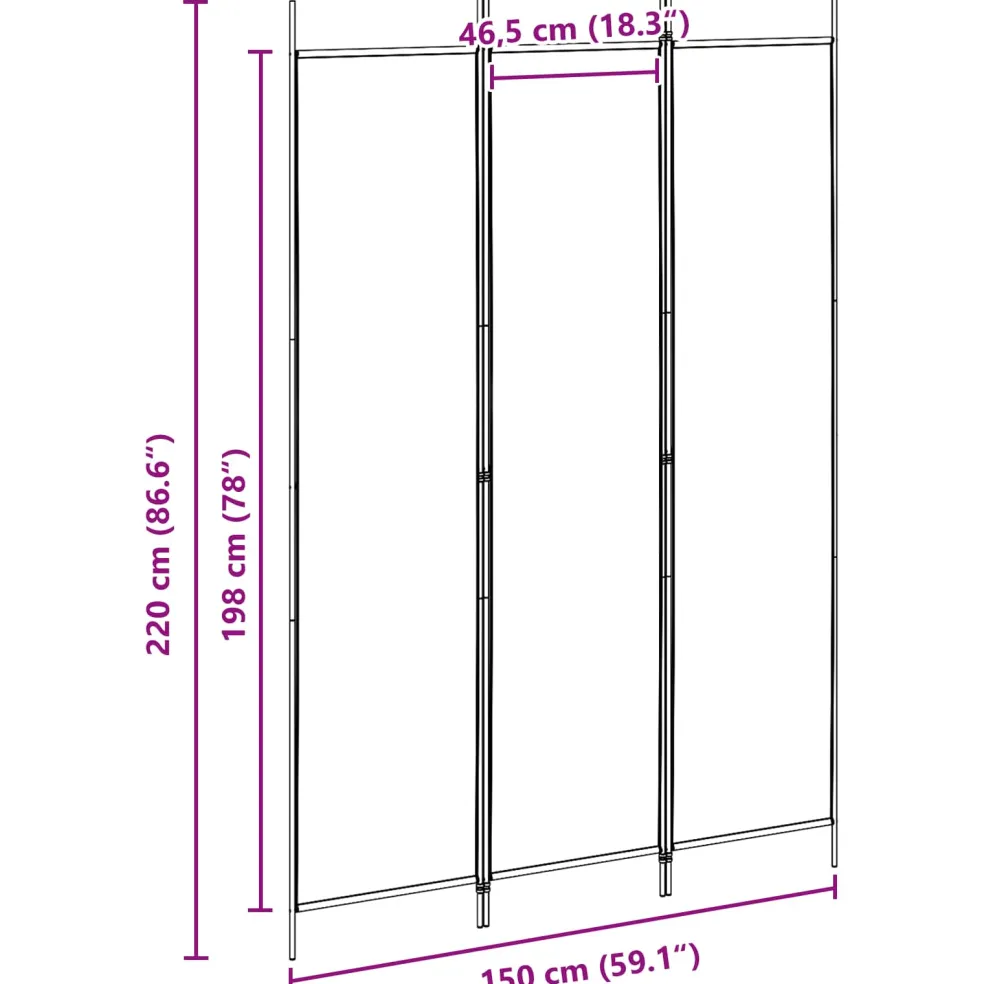 vidaXL 3-Panel Room Divider Beige 150 x 220 cm Stof