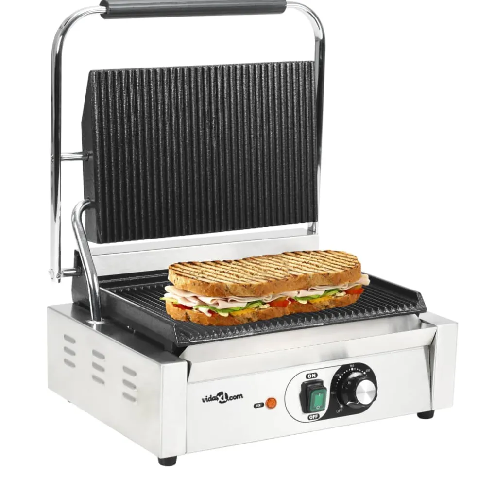 vidaXL Panini grill gegroefd 2200 W 43x30,5x20 cm