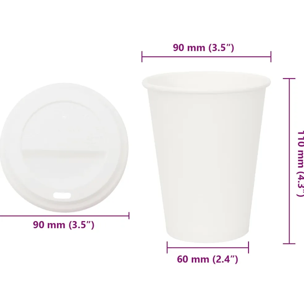vidaXL Papieren koffiekopjes met deksel 1000 st 12oz 300 ml