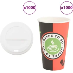 vidaXL Papieren koffiekopjes met deksel 1000 st 16oz 400 ml