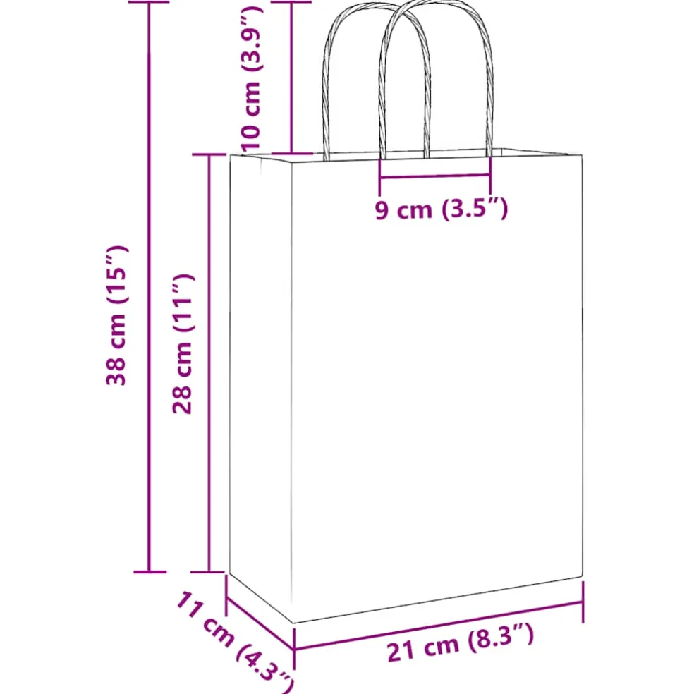vidaXL Papieren zakjes 50 st met hengsels 21x11x28 cm wit