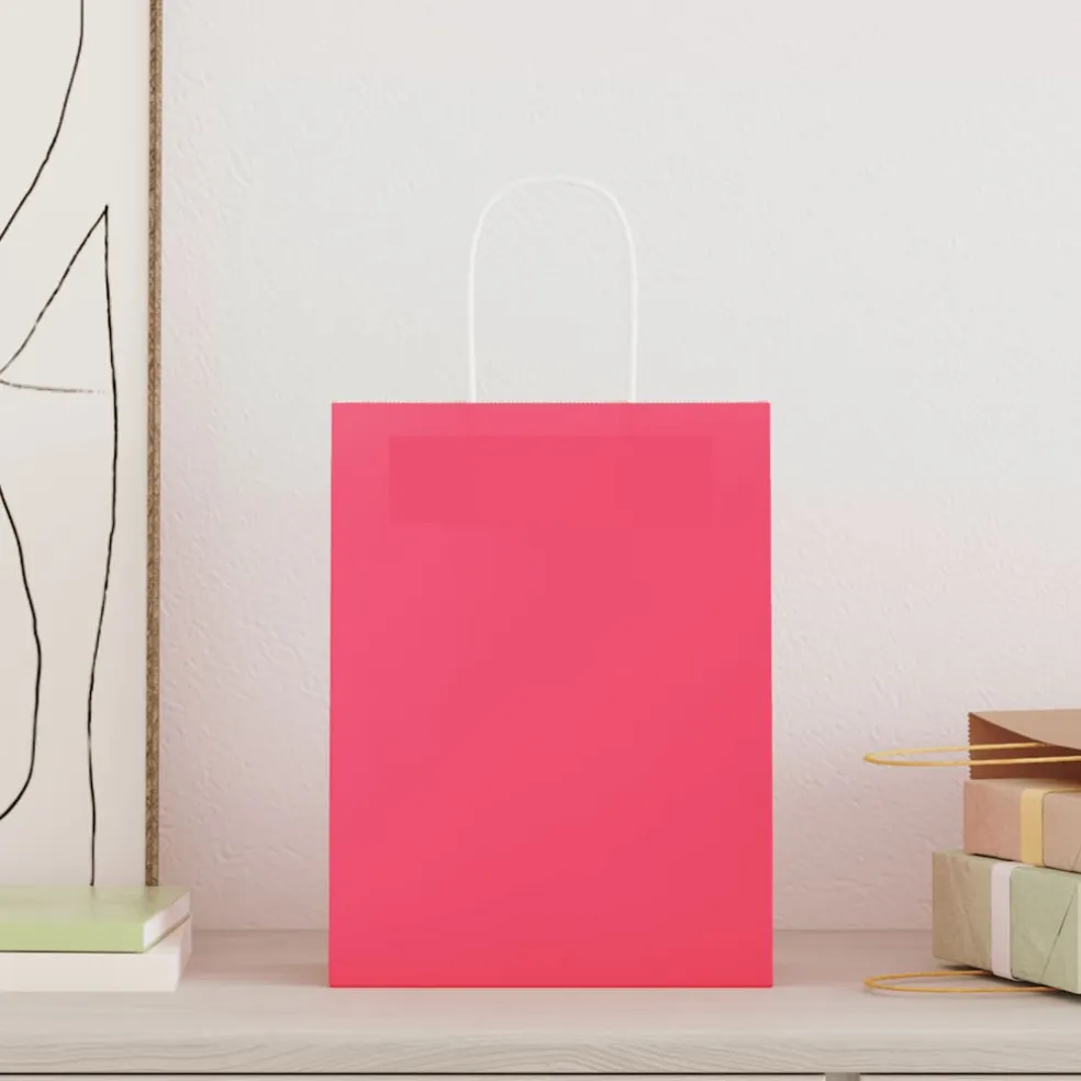 vidaXL Papieren zakjes 50 st met hengsels 21x11x28 cm roze
