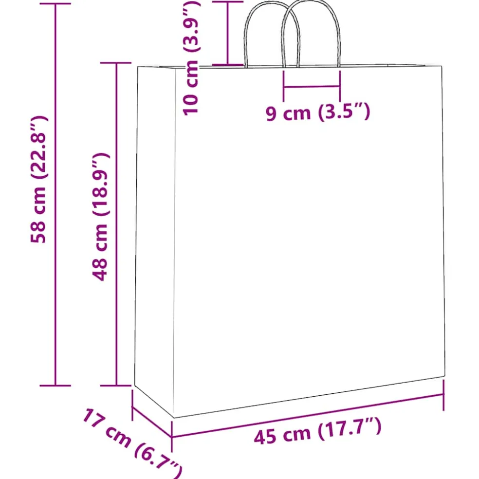 vidaXL Papieren zakken 250 st met hengsels 45x17x48 cm zwart