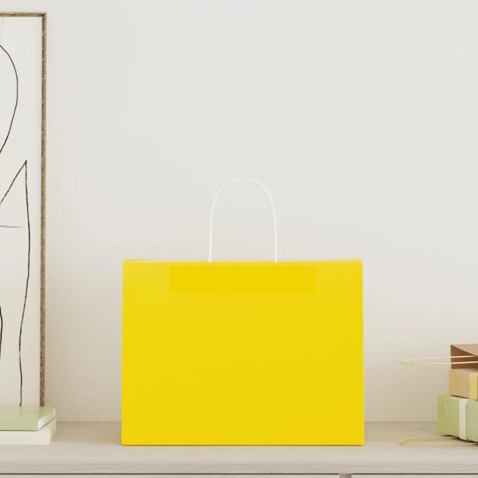 vidaXL Papieren zakken 50 st met hengsels 32x17x25 cm geel