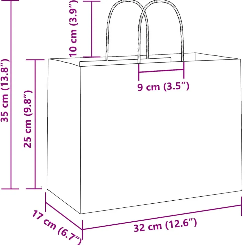 vidaXL Papieren zakken 50 st met hengsels 32x17x25 cm geel
