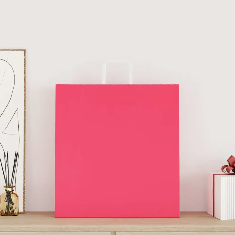 vidaXL Papieren zakken 50 st met hengsels 45x17x48 cm roze