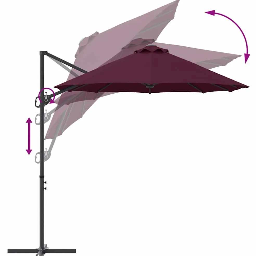vidaXL Parasol Bordeaux Rood 372 x 198 x 243 cm Polyester en Aluminium
