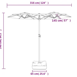 vidaXL Parasol dubbel dak 316x145 cm antracietkleurig